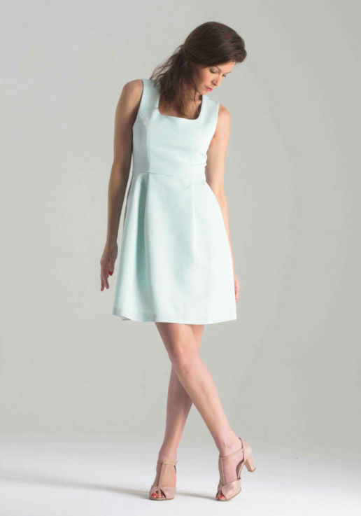 Robe Sans Manches Bleu Mint Chic Cocktail Soirée Mariage Créateur SOLENE MARTIN