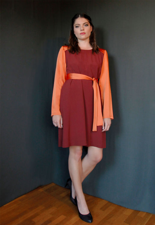 Robe rouge orange bordeaux Chic Cocktail Soirée Mariage Créateur SOLENE MARTIN