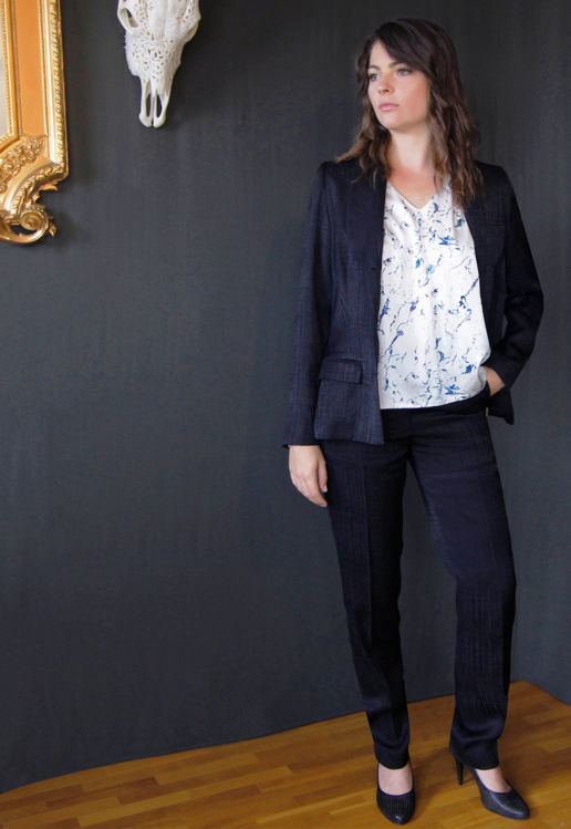 Veste Tailleur Femme Bleu marine Chic Bureau Diner Cérémonie Créateur SOLENE MARTIN